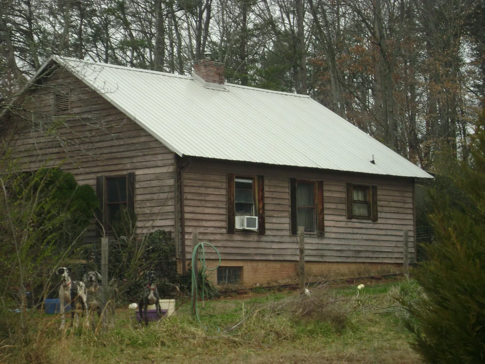 White metal roof on an old wood sided farmhouse, from a Asphalt Shingle Roof Repair job in Gibson Island